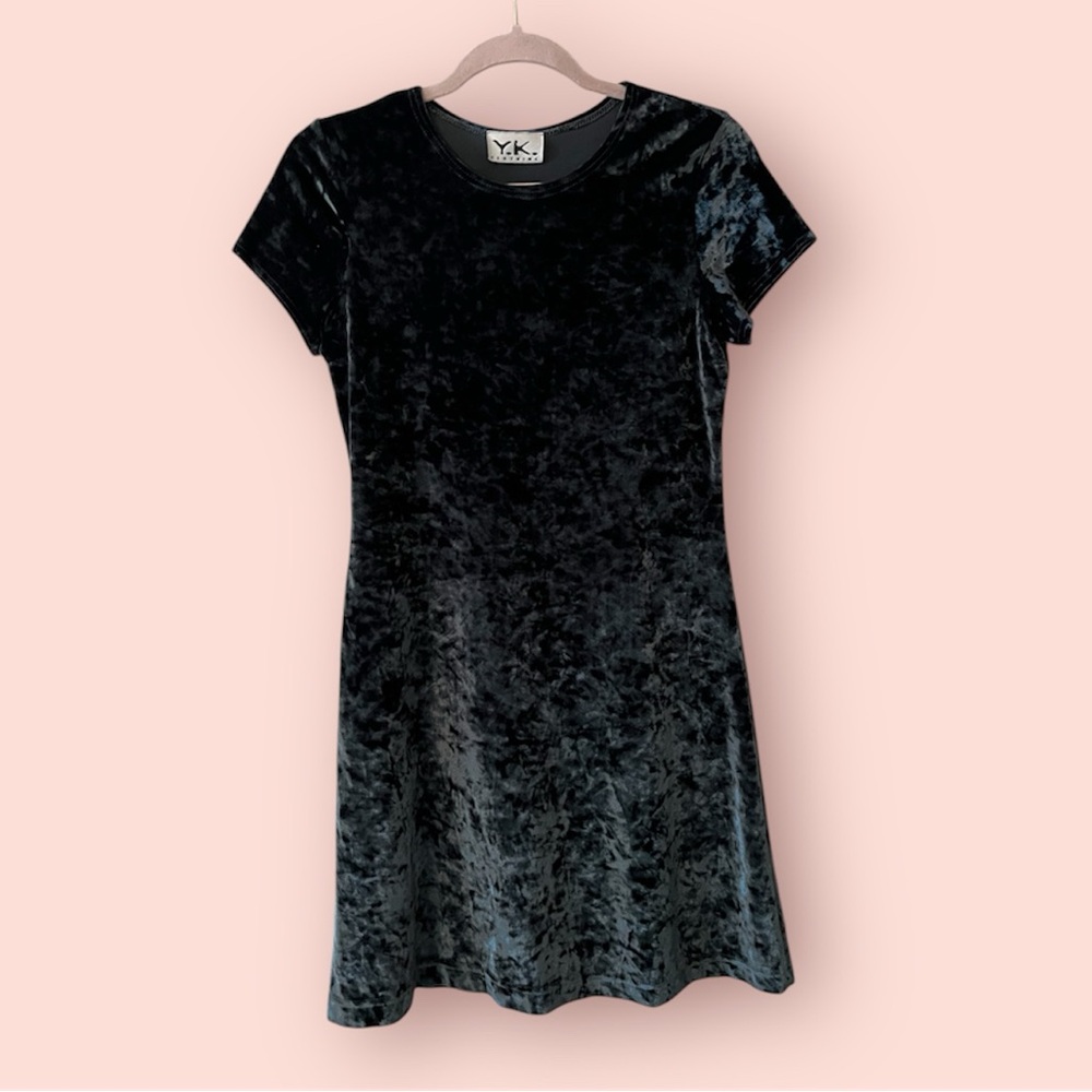 Y2K Black Green Blue Crushed Velvet Dress